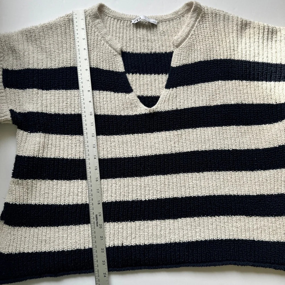 Zara Striped Chunky Knit Sweater Blue Cream V Neck Boxy Fit Nautical Preppy Sz L - Picture 8 of 16